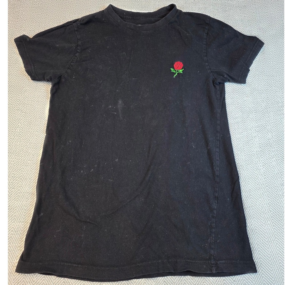 Eighty Eight Brand Black Rose Embroidered Short Sleeve T-Shirt Size 18/20